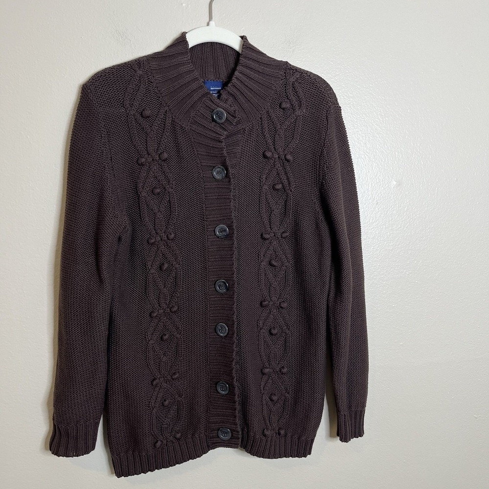Women's Sweater Cardigan Espresso Chocolate Brown mock Y2K 90s Textured 3d Cable